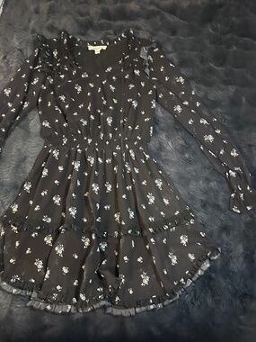 Shabby Chic Black & White Floral Tiered Ruffle Dress